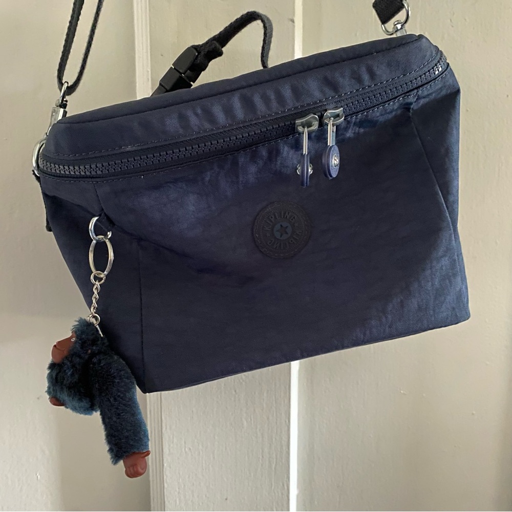 NWOT Kipling Graham Lunch Bag, Nylon Insulated Tote in True Blue Tonal